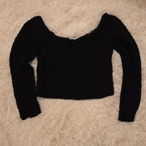 Black Off The Shoulder Long Sleeve Top, Womens Medium, Crop Top